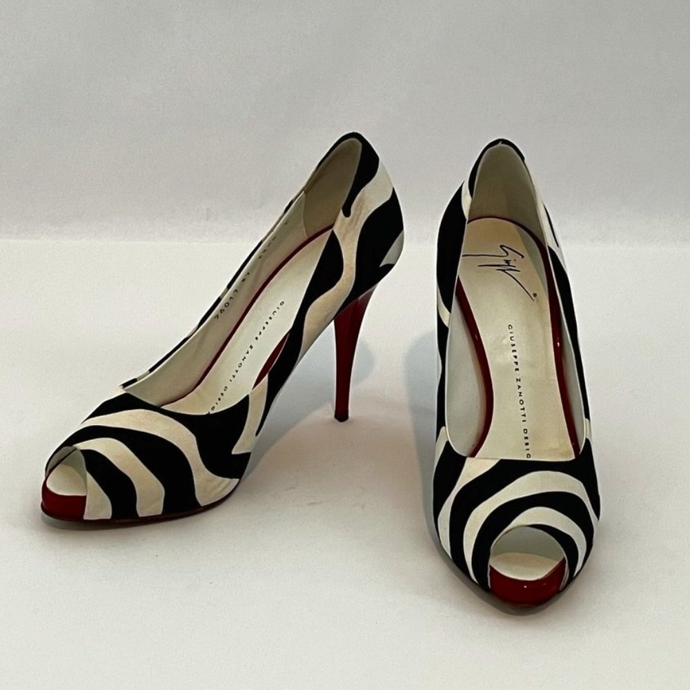 Giuseppe Zanotti Zebra Print Peep Toe Pumps Size US 7